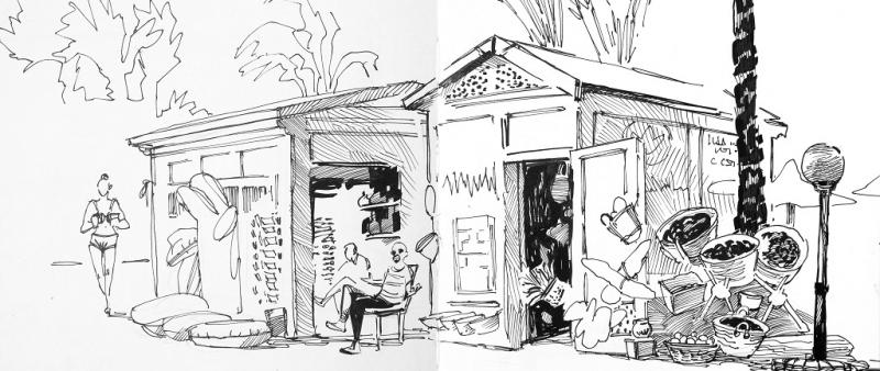 Urban Sketching - schwarz auf weiß