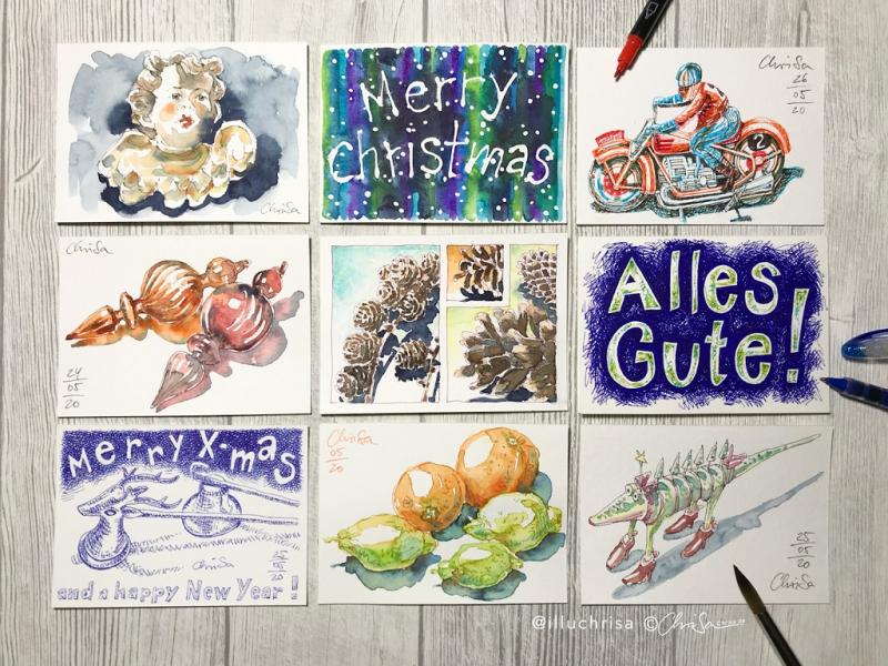 Skizzierte Weihnachtsgrüße - die Kunstpostkarte